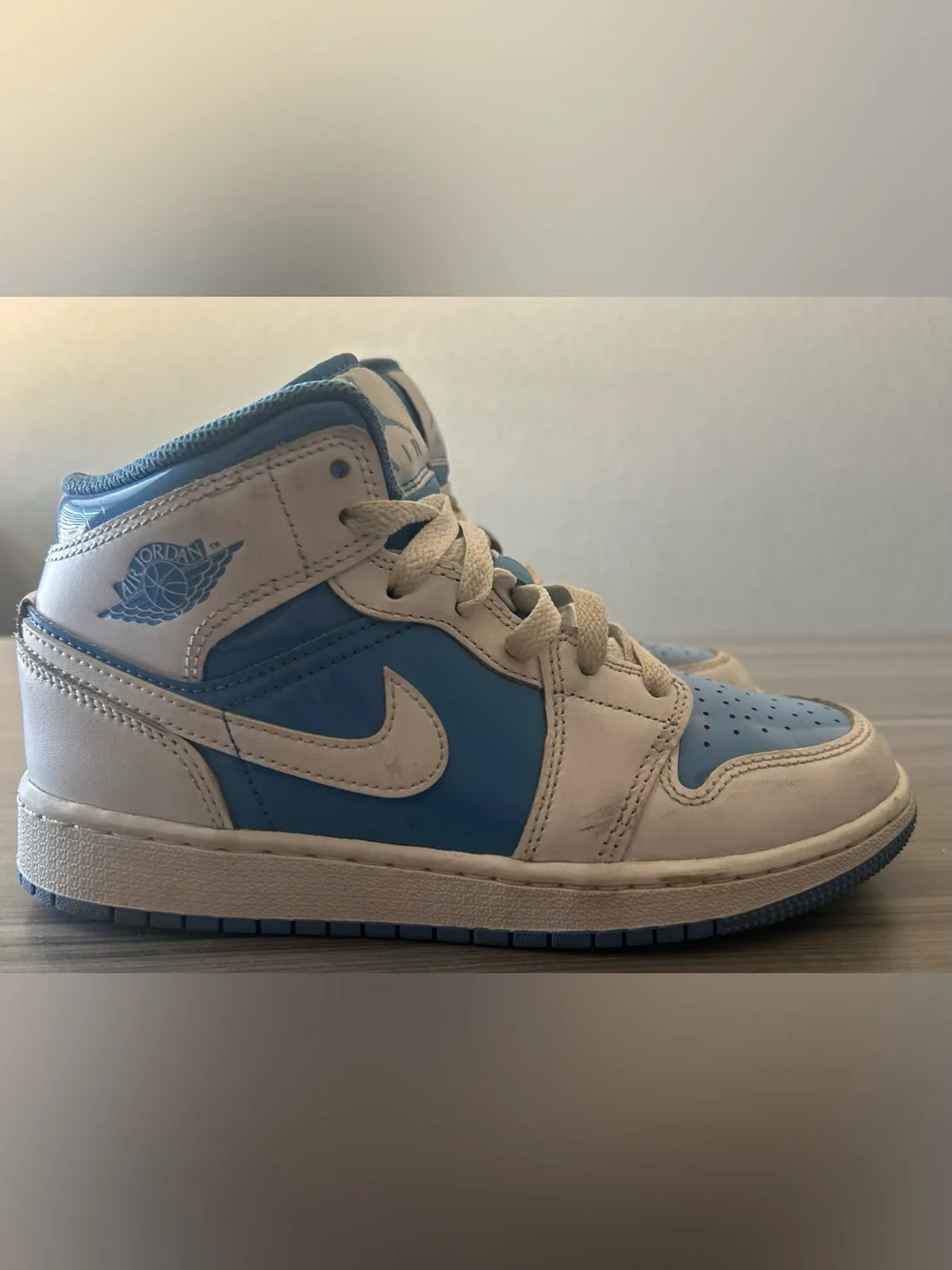 Jordan Kids High-Top Sneakers in White and Light Blue
